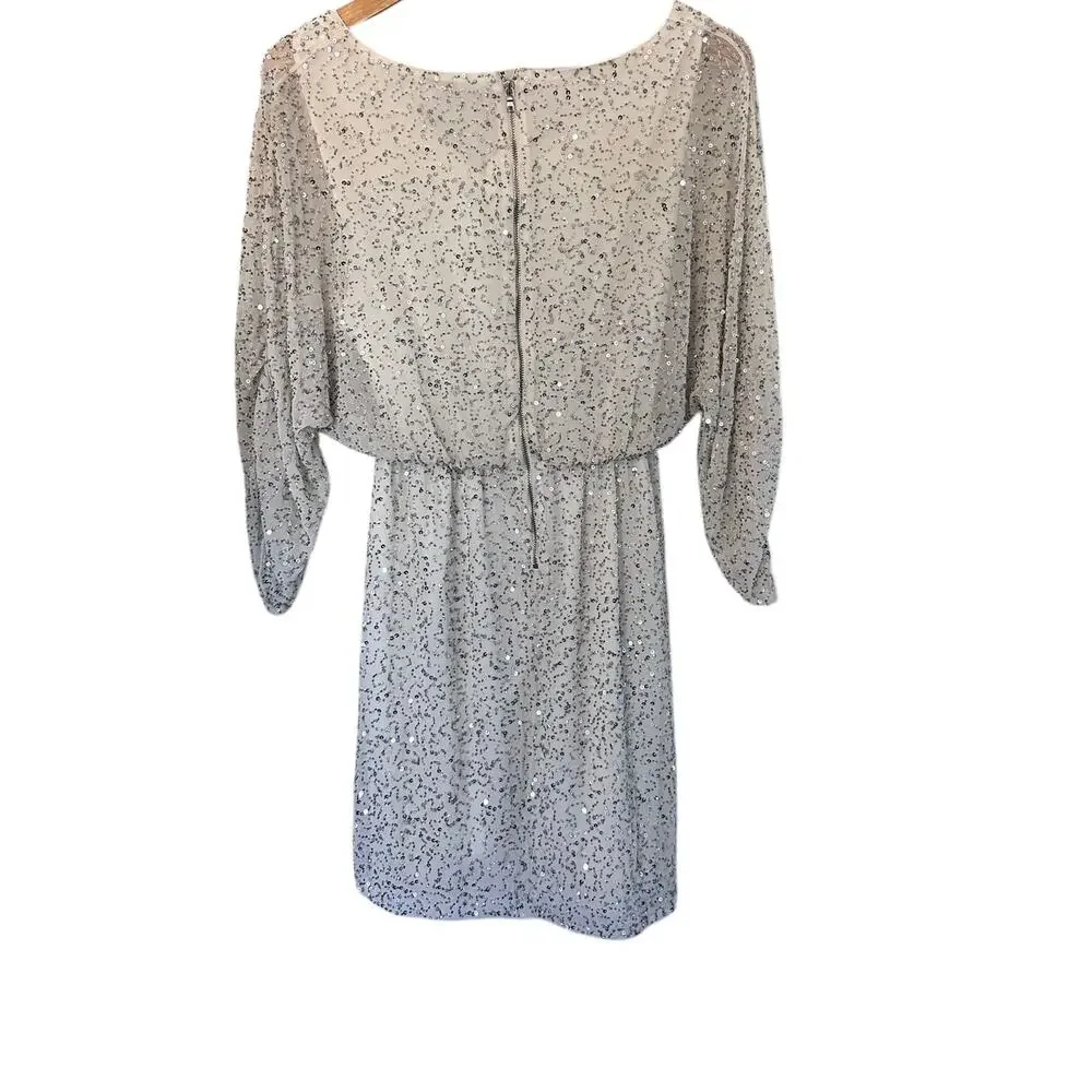 Alice + Olivia Sequin Cocktail Dress White, Silver, Gold, Medium 3/4 Sleeves L - Picture 5 of 8
